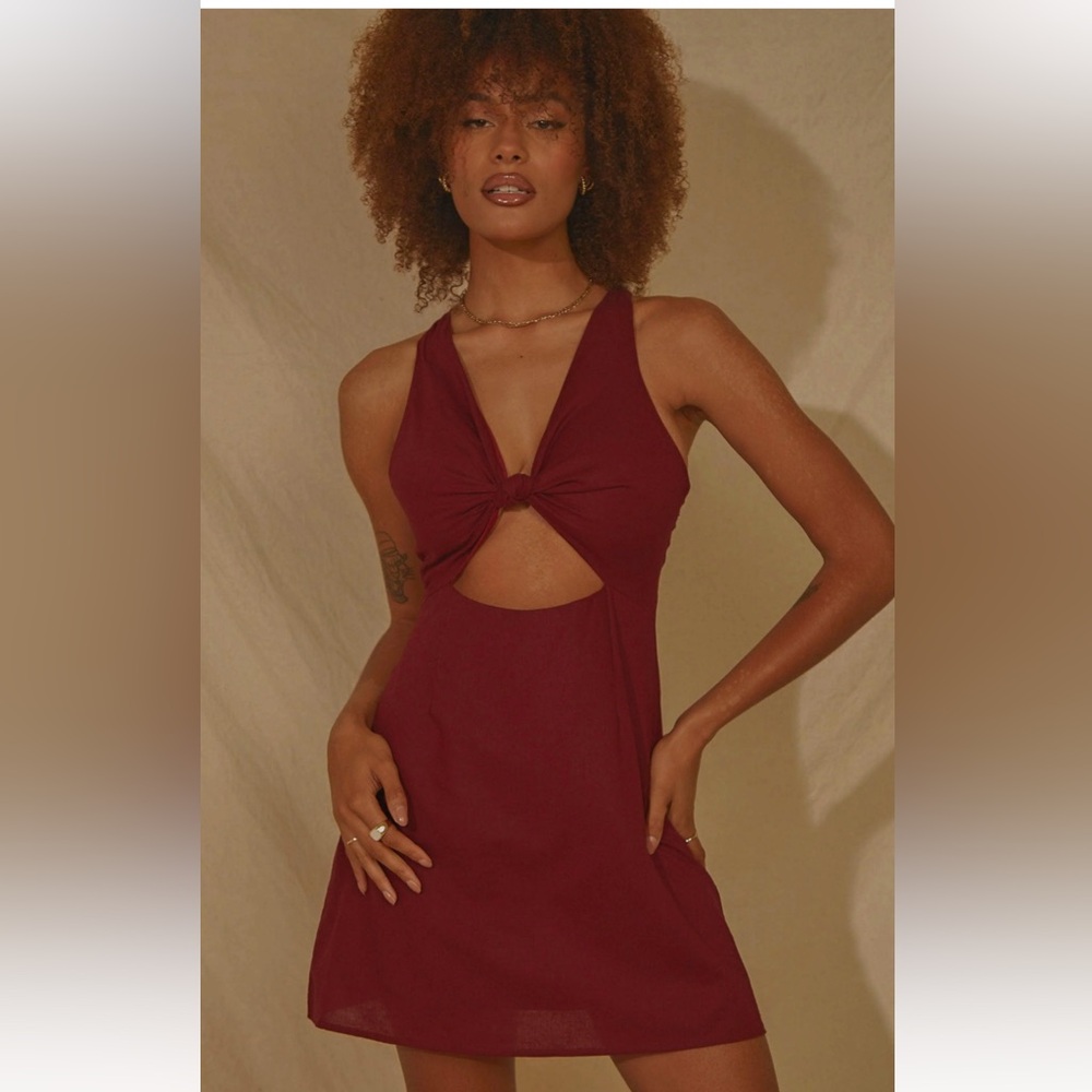 Peppermayo Exclusive - Rosemarie Linen Mini Dress - Burgundy